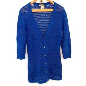 DKNY Jeans v neck blue and purple knit button down cardigan